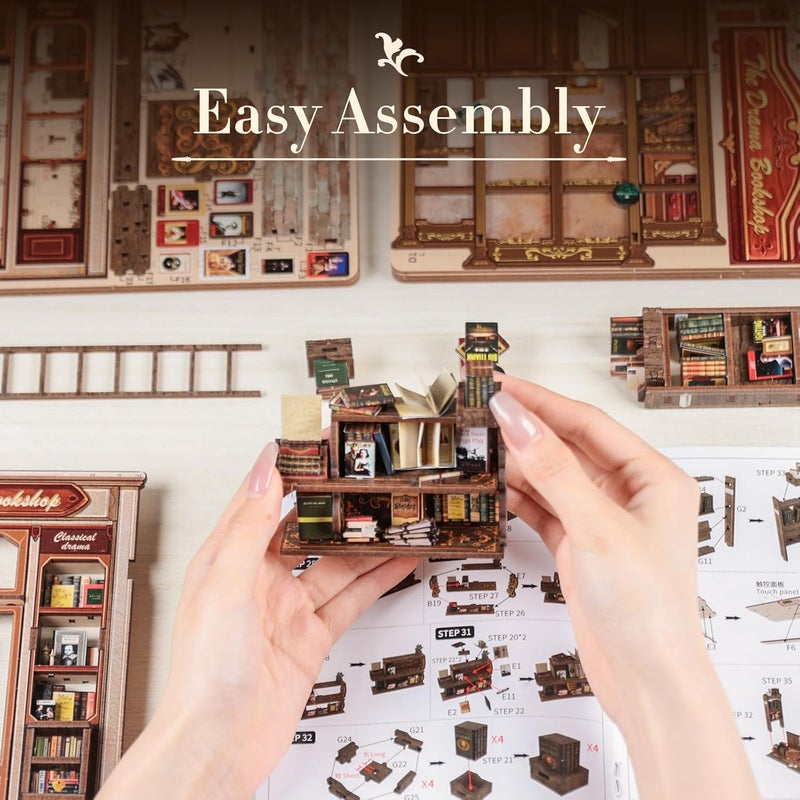 Fsolis Book Nook Kit, DIY Bookshelf Miniature Bookshelf Kit for Adults Tiny House 3D Puzzle Booknook Adult Craft Gifts for Women Teenagers Book Lovers (The Drama Bookshop) - Image 5